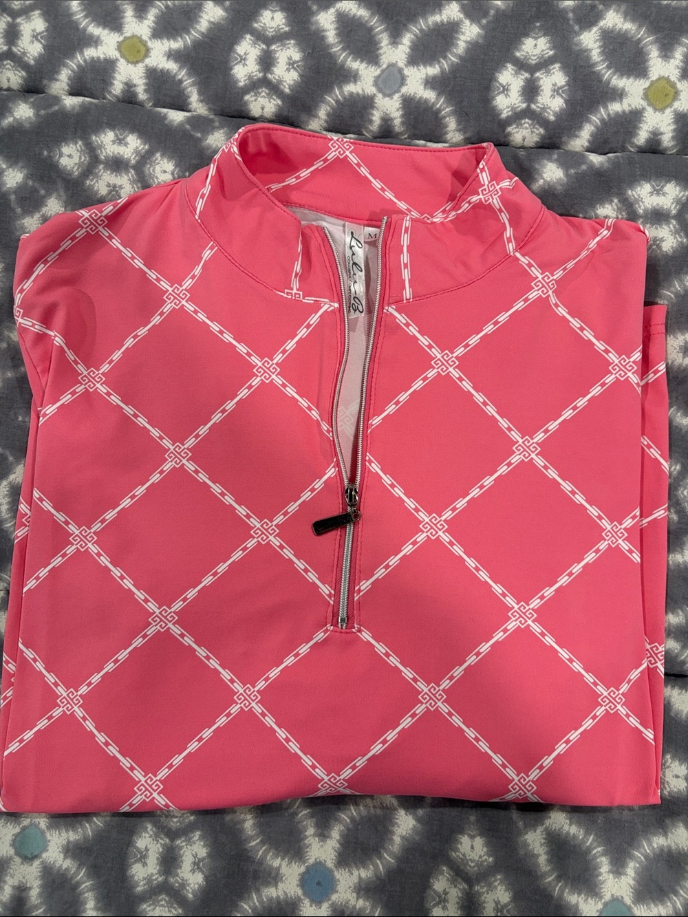 Lulu-B Pink Quarter-Zip Pullover with White Lattice SZ M